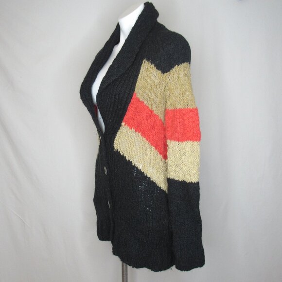 Free People Rocket High Black Stripe Boyfriend Cardigan Sweater Women's S Small - Picture 2 of 9
